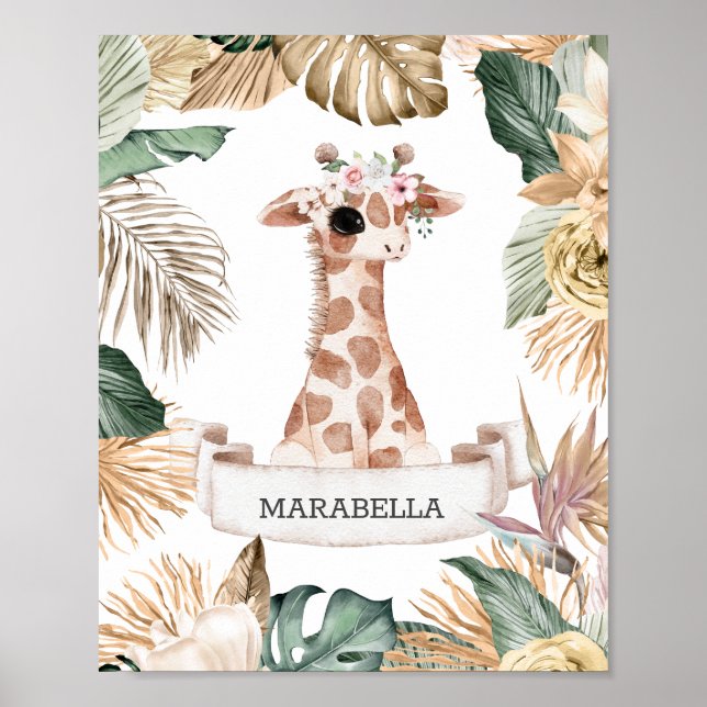 *~* Sweet Baby Giraffe Jungle Plants Nursery Girl Poster (Framsidan)