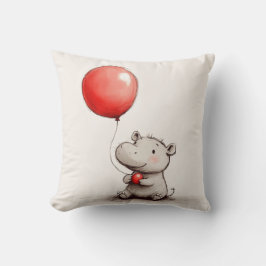 Sweet Baby Hippo med Red Balloon Kudde