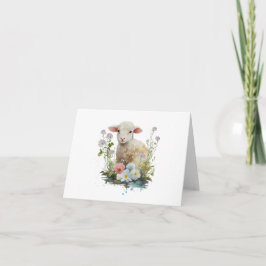 Sweet Baby Lamb med Flowers BLANK Kort