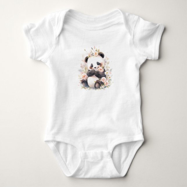 Sweet Baby Panda Bear Unge med blommor T Shirt (Framsida)