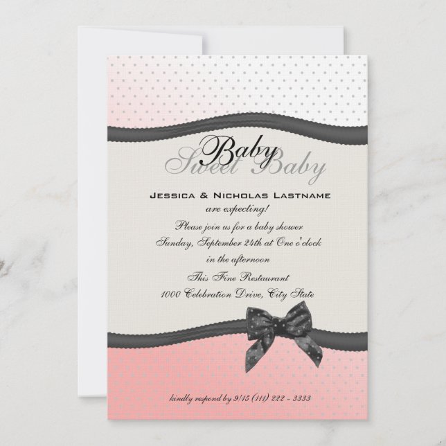Sweet Baby Polka dots och Bow Inbjudningar (Framsida)