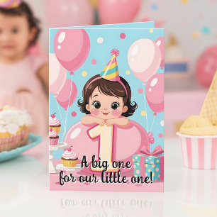 Sweet Baby Rosa Balloons 1:a födelsedagen Hälsning Kort