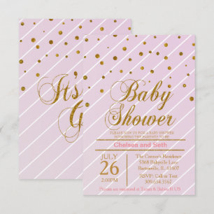 Sweet Baby Rosa & Guld Confetti Babyskor Inbjudningar