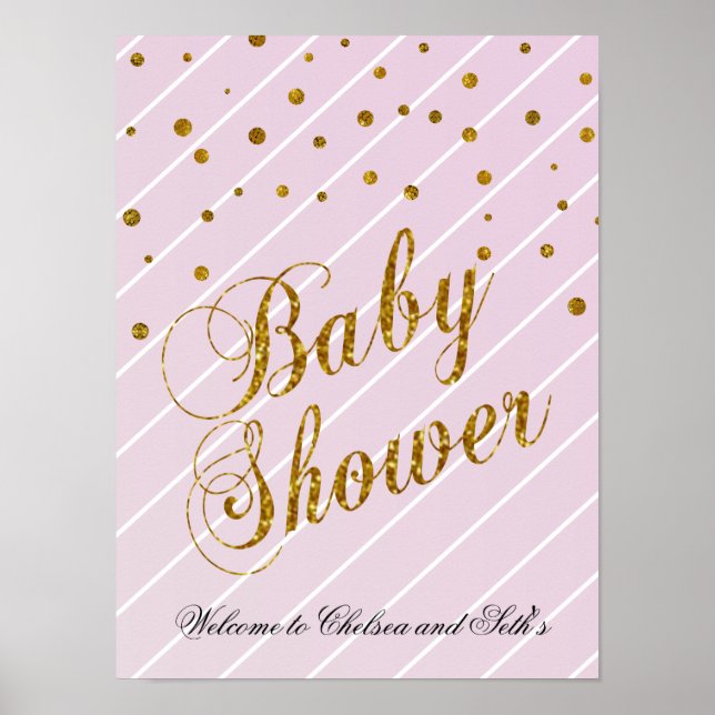 Sweet Baby Rosa och Guld Confetti - Välkommen Poster (Framsidan)