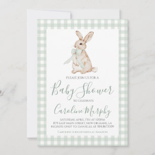Sweet Baby Shower Bunny Rabbit Grönt Gingham Inbjudningar