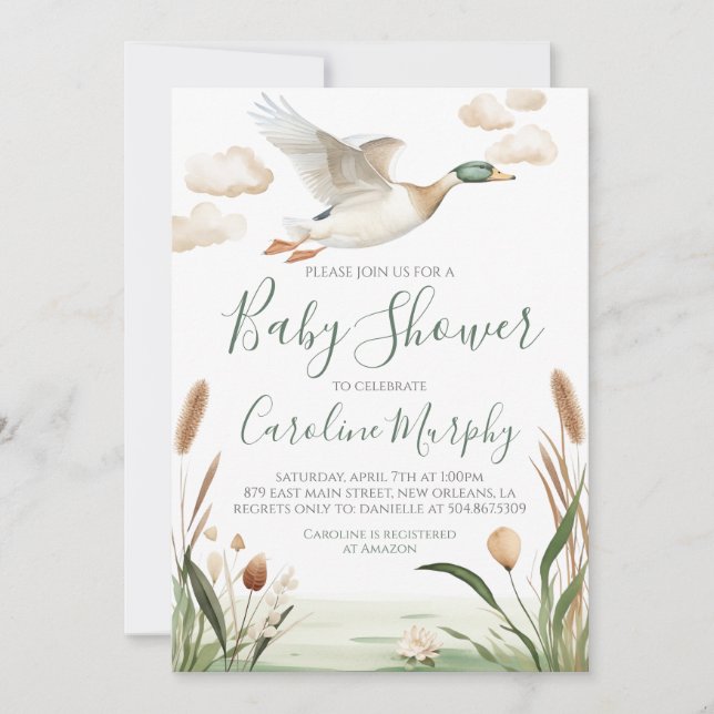Sweet Baby Shower Mallard Anka Gingham Inbjudningar (Framsida)