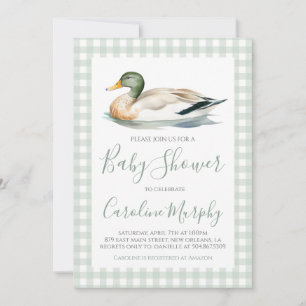 Sweet Baby Shower Mallard Anka Grönt Gingham Inbjudningar