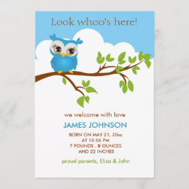 Sweet Baby Uggla Boy Birth-annons Card Meddelande