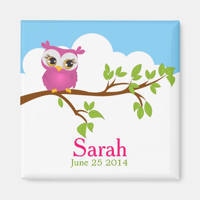 Sweet Baby Uggla Girl Baby Shower Magnet (Framsidan)