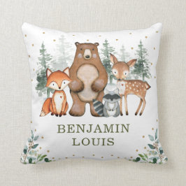 Sweet Baby Woodland Animals Greenery Guld Nursery Kudde