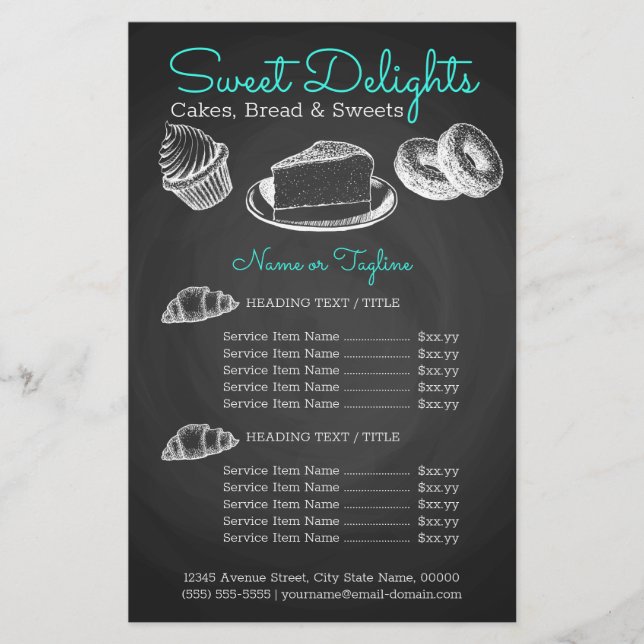 Sweet Bakery Chalkboard Flygblad (Framsidan)