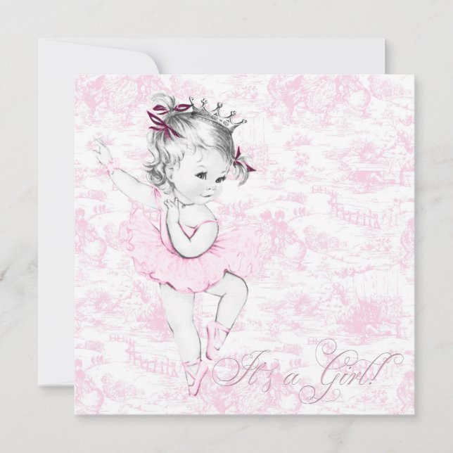 Sweet Ballerina Rosa Toile Baby Shower Inbjudningar (Framsida)
