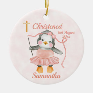 Sweet Baptism Penguin Ballerina Rosa Julgransprydnad Keramik