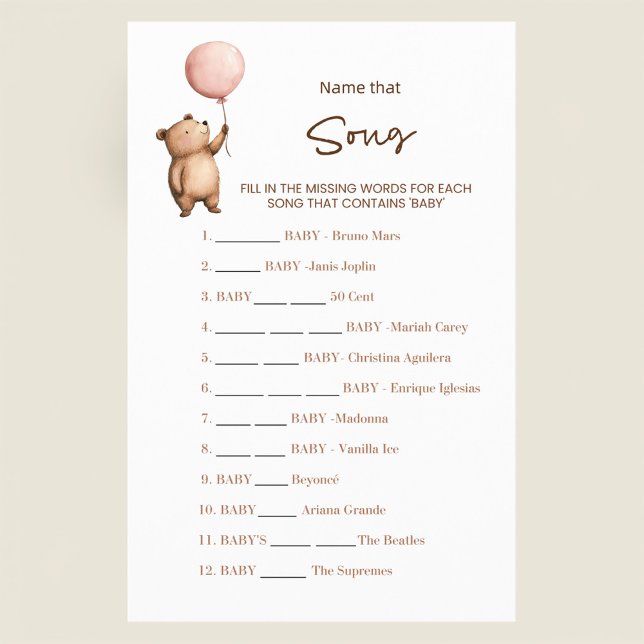 Sweet Bear Baby Shower Name That Song Game  Flygblad (Skapare uppladdad)