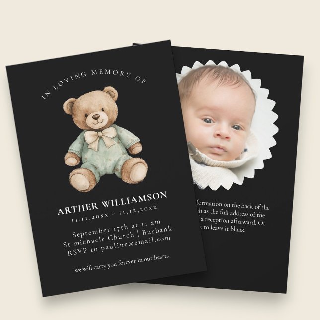 Sweet Bear Memorial Baby Funeral Announcement Inbjudningar (Skapare uppladdad)