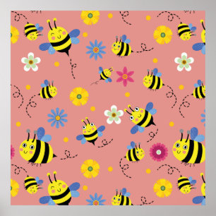 Sweet Bee Blommar Garden Poster