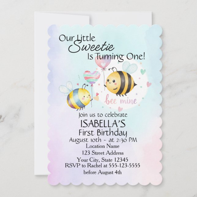 Sweet Bee First Birthday Personalized Invite (Framsida)