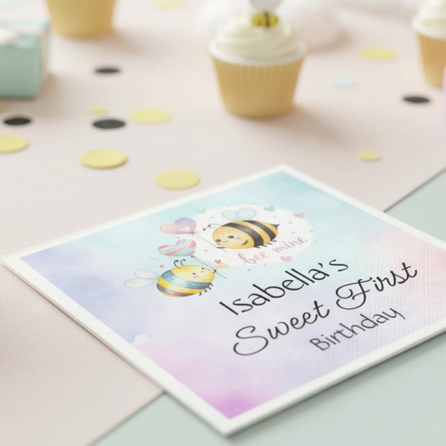 Sweet Bee First Birthday Personalized  Pappersservett (Skapare uppladdad)