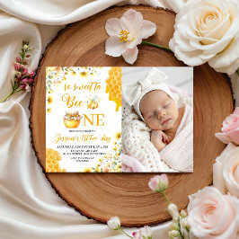 Sweet Bee One Photo 1st Birthday Invite Inbjudningar