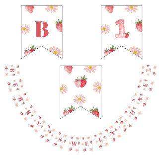 Sweet Berry First Birthday Pastel Rosa Red Blommig Vimplar