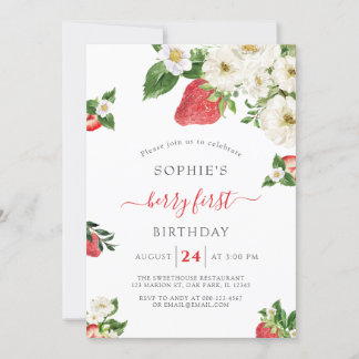 Sweet Berry First Strawberry Birthday Inbjudningar