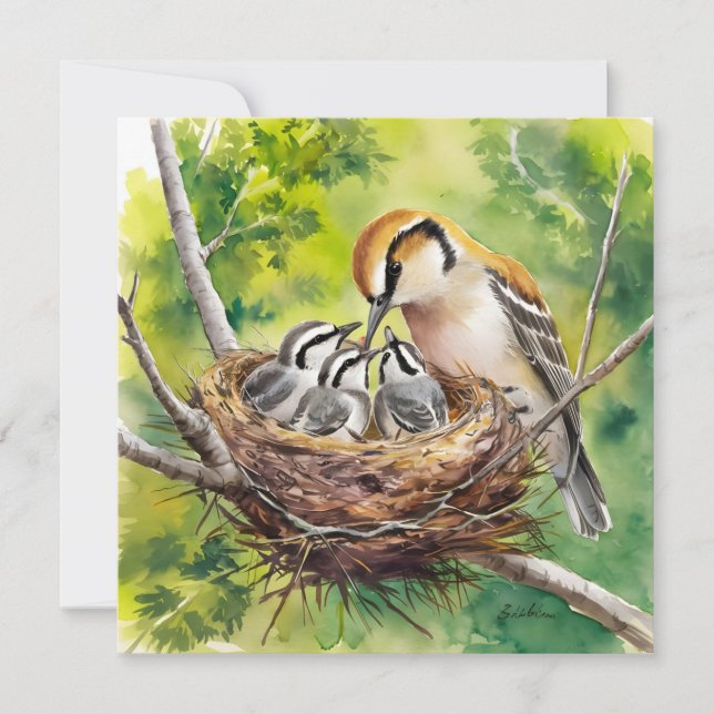 Sweet bird nest painting inbjudningar (Framsida)