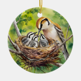 Sweet bird nest painting julgransprydnad keramik