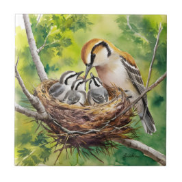 Sweet bird nest painting kakelplatta