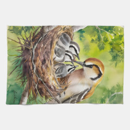 Sweet bird nest painting kökshandduk