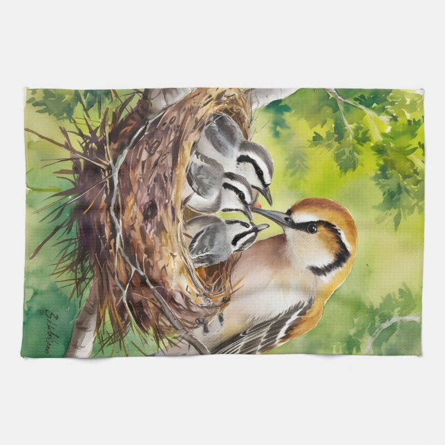 Sweet bird nest painting kökshandduk (Horisontell)