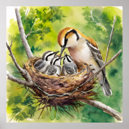 Sweet bird nest painting poster