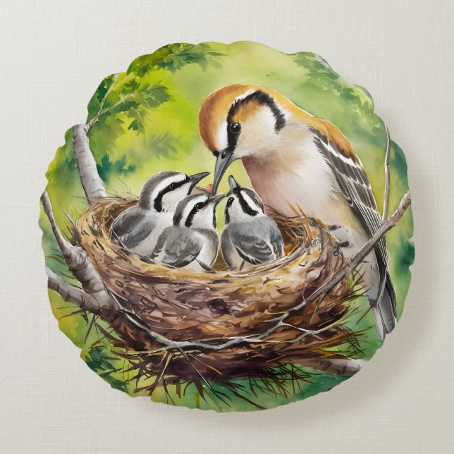 Sweet bird nest painting rund kudde (Framsidan)