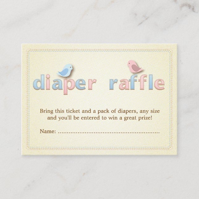 Sweet Birdie Rosa Blue Diaper Raffle Biljett Infog Tilläggskort (Framsida)