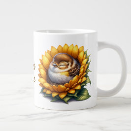 Sweet Birdie Sleeping Swallow On Sunflower Jumbo Mugg