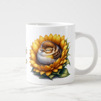 Sweet Birdie Sleeping Swallow On Sunflower Jumbo Mugg