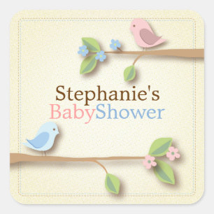 Sweet Birdie Twin Boy Baby Shower Sticker Fyrkantigt Klistermärke