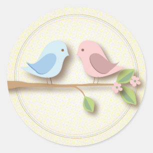 Sweet Birdie Twin Boy Baby Shower Sticker Runt Klistermärke