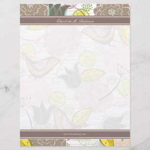 Sweet Birds Blommigt Garden Template Letterhead Brevhuvud