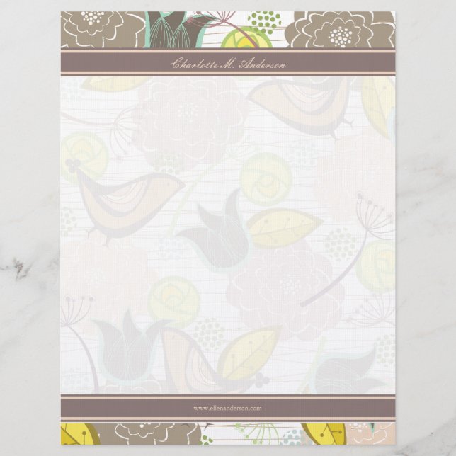 Sweet Birds Blommigt Garden Template Letterhead Brevhuvud (Framsida)