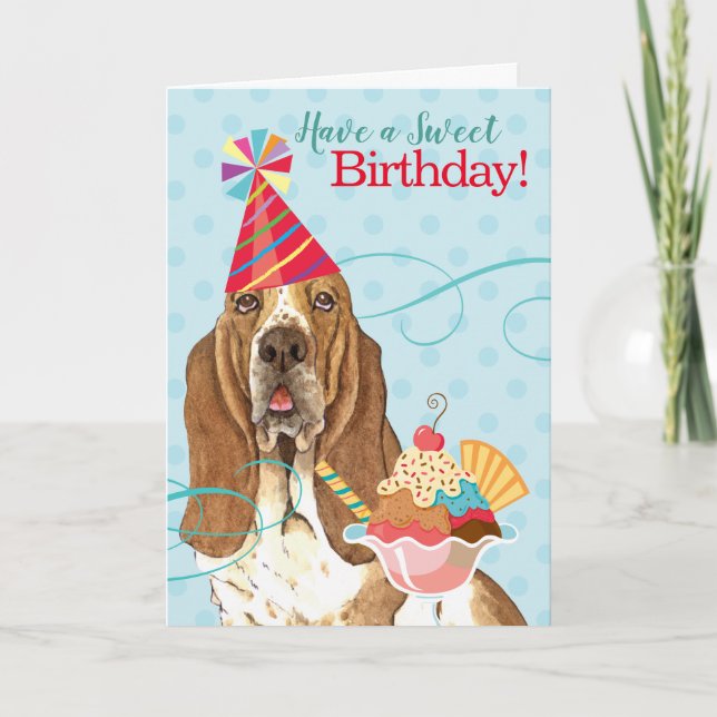 Sweet Birthday Basset Hound Kort (Framsida)