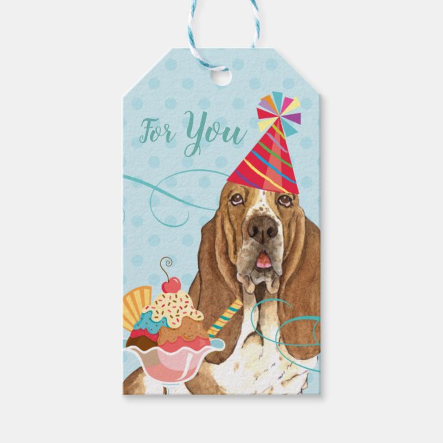 Sweet Birthday Basset Hound Presentetikett (Framsidan)