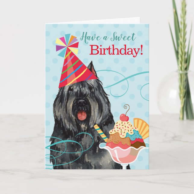 Sweet Birthday Bouvier des Flandres Card Kort (Framsida)