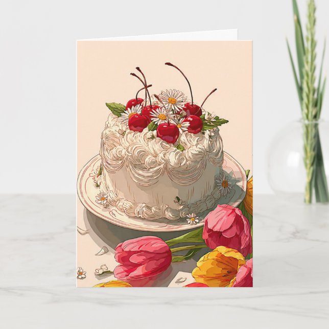 Sweet Birthday Cake Wishes Card Kort (Framsida)