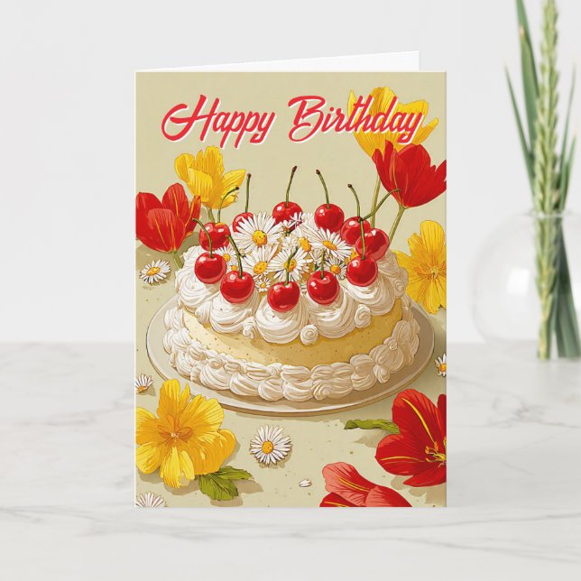 Sweet Birthday Cake Wishes Card Kort (Framsida)