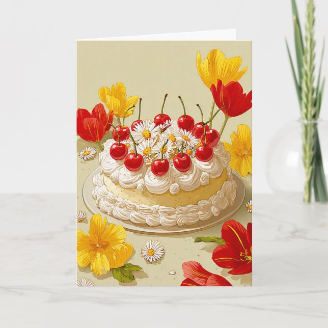Sweet Birthday Cake Wishes Card Kort (Framsida)