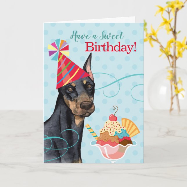 Sweet Birthday Doberman Card Kort (Gul blomma)
