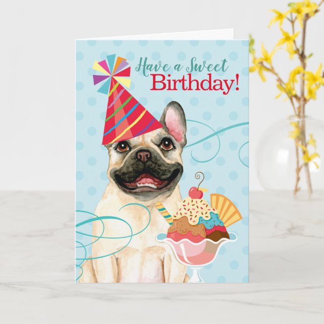 Sweet Birthday Fransk Bulldog Kort (Gul blomma)