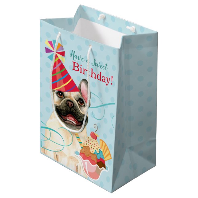 Sweet Birthday Fransk Bulldog Medium Gift Bag (Framsidan Vinklad)