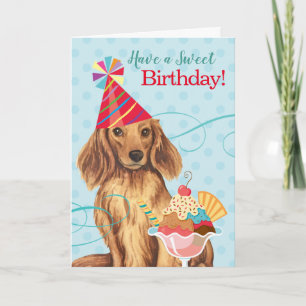 Sweet Birthday Långhårigare Dachshund Kort