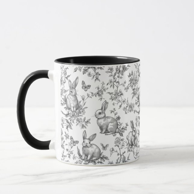 Sweet Black Bunny Rabbits French Toile Mugg (Vänster)
